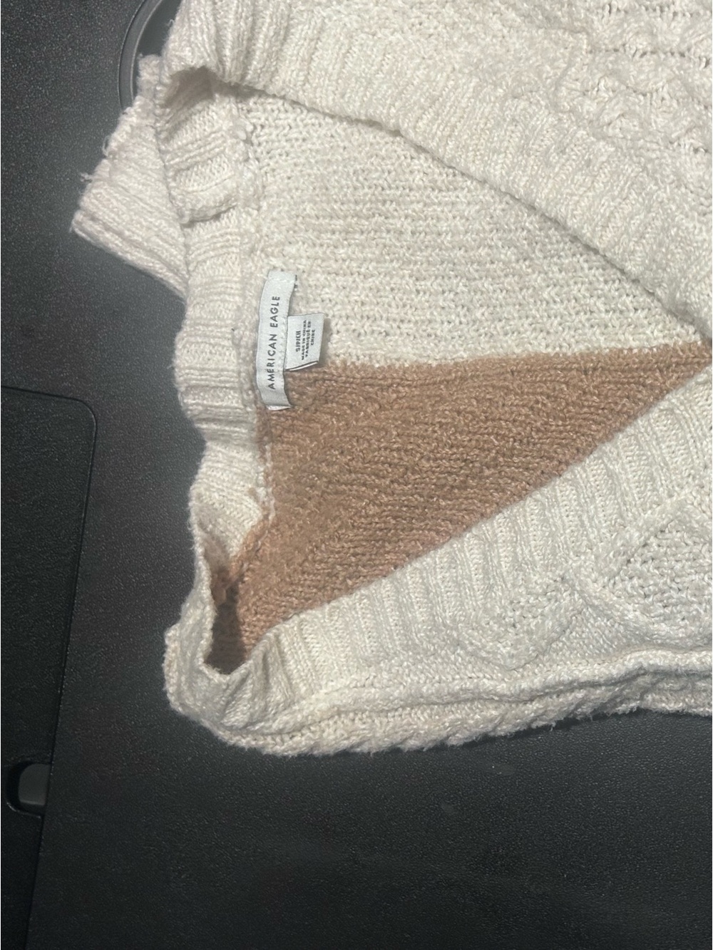 American Eagle Outfitters Cream and Tan Colorblock Crewneck Sweater